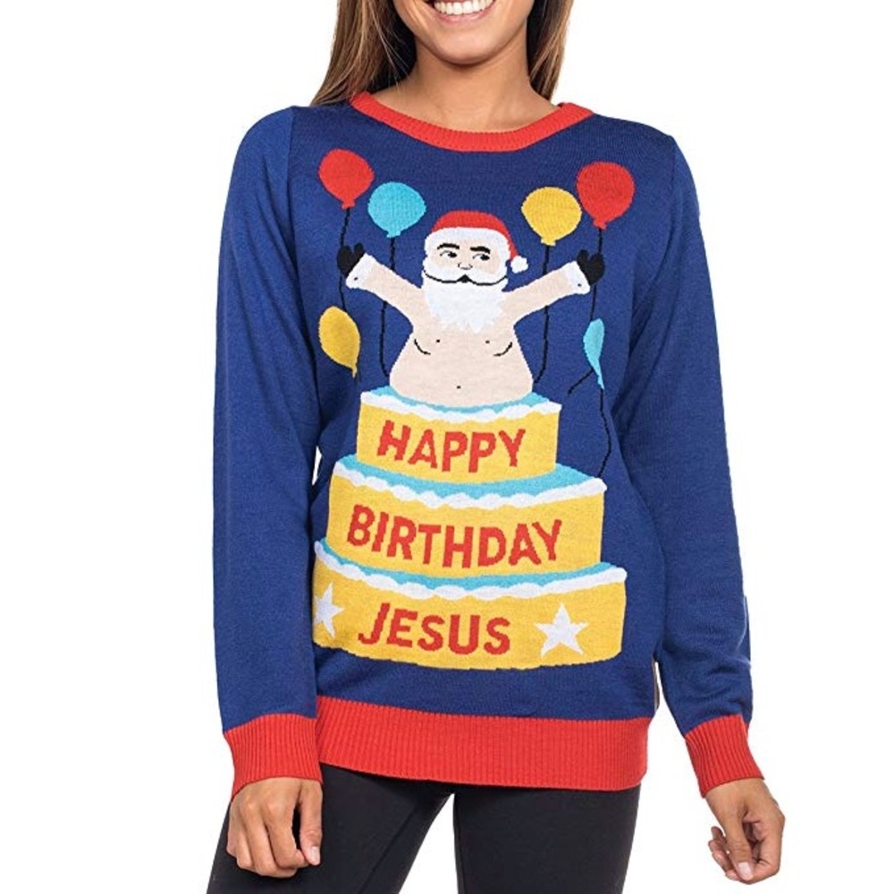 Ugly Christmas happy bday Jesus tacky sweater